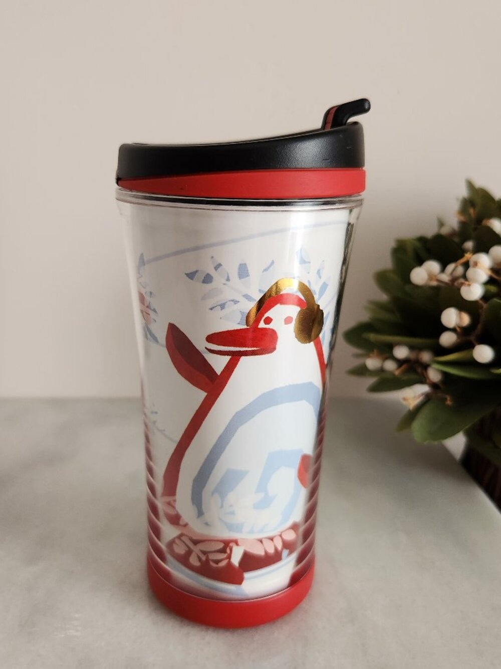 Vintage Starbucks Skiing Penguin Kids Tumbler Holiday Travel Mug 8 oz